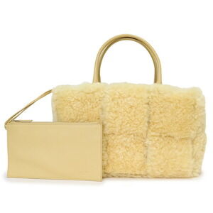 Bottega Veneta Intrecciato Arco Tote Handbag Shearling Lambskin Leather Yellow